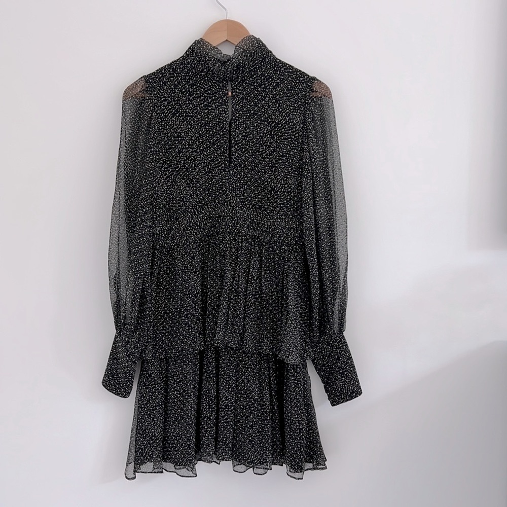 Black Long Sleeve Tiered Mini Dress